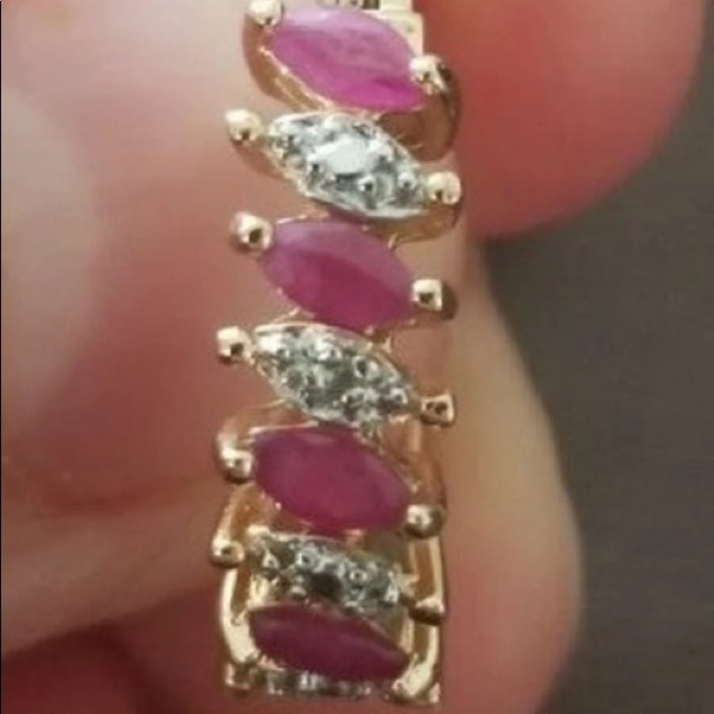 Stamped 14kt gold over .925 SS Ruby & White Sapphire small earrings